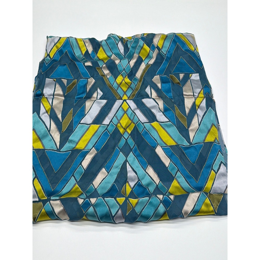 Abstract Geometric Devore Burnout Scarf Turquoise Lime Green Blue Long Wrap